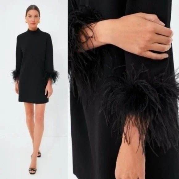 TuckernuckNEW Black Feather Mod Ellie Mini Cocktail Dress Size M